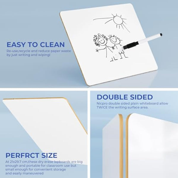 Nicpro Dry Erase Mini Whiteboard A3, 30 x 42 cm Double Sided Lapboard with 3 Water-Based Pens Learning Small White Board Portable Drawing Writing for Student and Classroom Use
