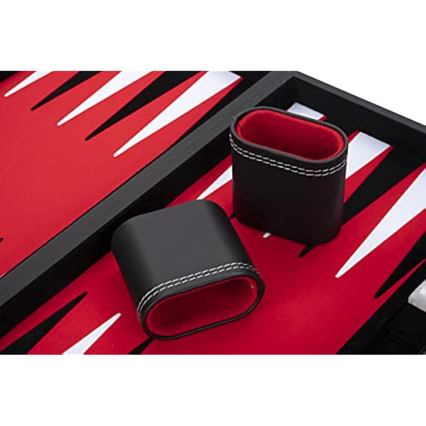 Engelhart - 250510 - Large Luxury Backgammon 18 Inches - Black - 45 cm - Faux Leather - Felt Inlay - Pearl Dice & Chips + 2 Cups - Strategy Game - Pro & Leisure