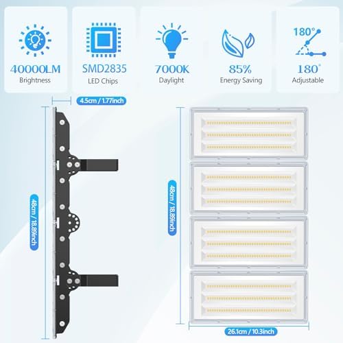 TASINUO LED Floodlight Outdoor 400W 2 Pack, 4 in 1 LED Flood Light 40000LM 7000K Super Bright Security Lights, IP67 Waterproof LED Spotlight Wall Light with 180° Rotation for Garden, Garage, Stadium