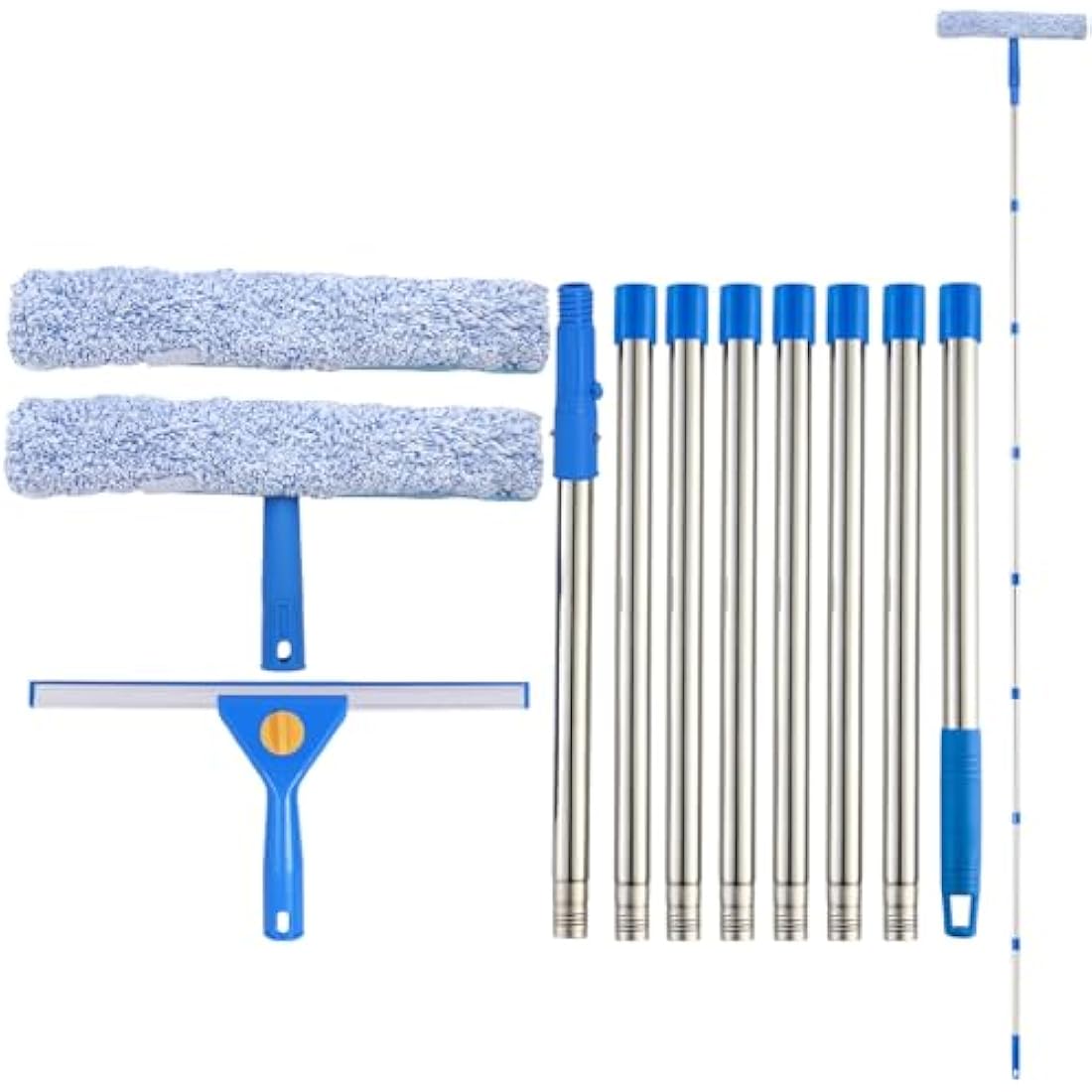 3m Window Squeegee Cleaner Tool Kit with Long Handle, 35cm Window Washing Squeegee and 38cm Scrubber Cleaning Equipment for Home, Shower Glass, Car, RV