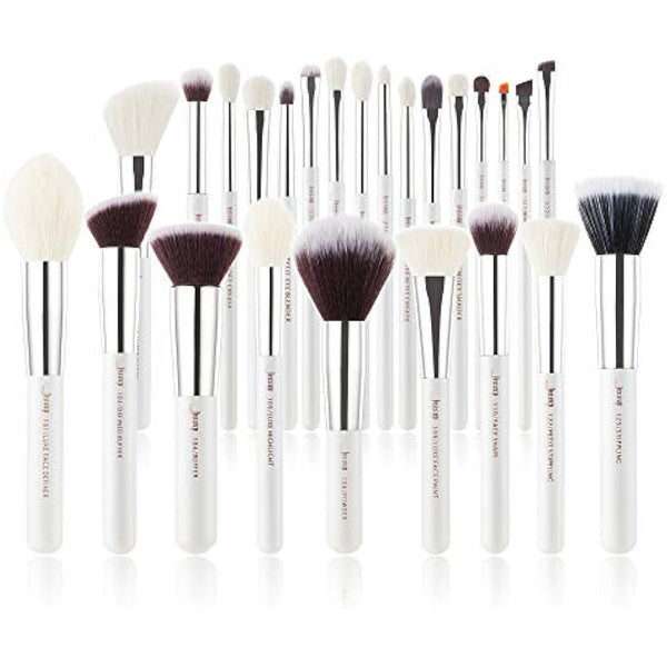 Jessup Brand 25pcs Professional Makeup Brush Set Beauty Cosmetic Foundation Powder Blush Blending Eyeshadow Concealer Highlighter Natural-Synthetic Hair Brushes (Peal White/Silver) T235