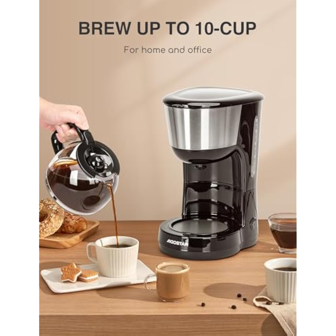 Aigostar Filter Coffee Machine Drip Coffee Maker, 40Mins Keep Warm, Anti-Drip Function, Fast Brewing Coffee Maker with Reusable Filter, Pour Over Technology, 1000W, 1.25L - Chocolate 30KYJ