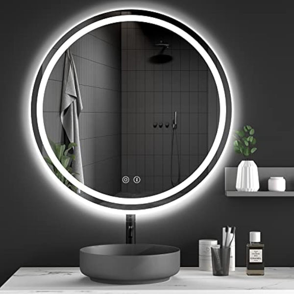 Dripex 700mm Round Bathroom Mirror with LED Light, Illuminated Circle Makeup Vanity Mirror with Demister Pad, Anti-fog, 3 Lighting Modes, Dimmable, Wall Mounted, Front+Backlit, IP44