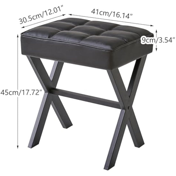 IBUYKE Square Makeup Stool with X-Leg Foot Rest, PU Footrest Stool, Ottoman Seat Vanity Stool, Multi-Use as Small Side Table, for Bedroom, Living Room, Black L/G-71B