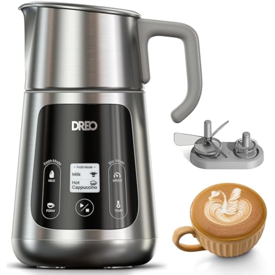 Dreo All-in-1 Milk Frother, Automatic Foam Maker for Latte Art-Level Microfoam and Hot/Cold Coffee, 27oz/800ml Electric Milk Warmer with 30+ Drinks, Dishwasher Safe, Dairy/Plant-Based Milk