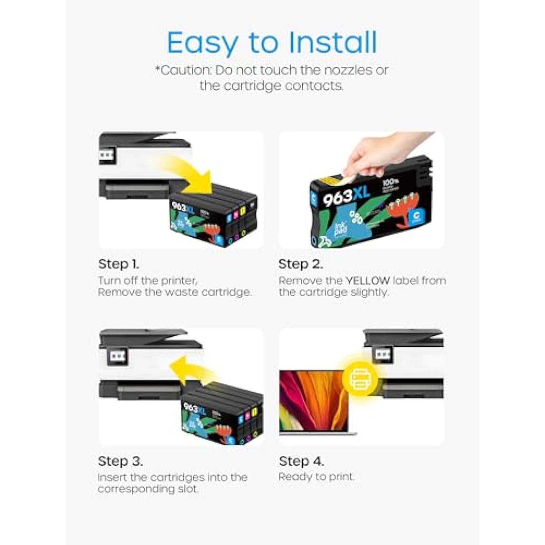 iNKPAD 963XL Ink Cartridges Multipack Compatible with HP 963 963 XL Ink Cartridges for HP Officejet Pro 9010 9016 9019 9018 9013 9020 9015 9012 9022 9014 9025 (4-Pack, Black Cyan Magenta Yellow)