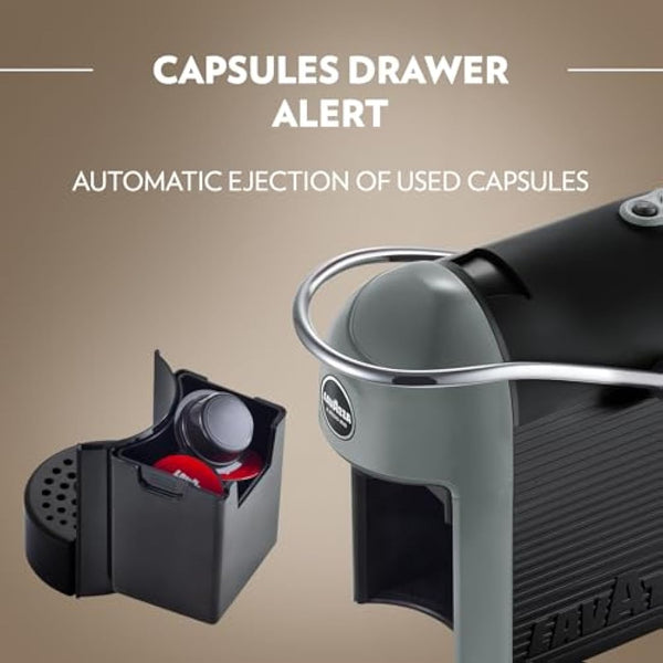 Lavazza, A Modo Mio Jolie EVO, Coffee Capsule Machine, Made from 36% Recycled Plastic, Compatible with A Modo Mio Pods, with Removable Cup Rest, Automatic Shut-Off, 1250 W, 220–240 V, 50–60 Hz, Grey