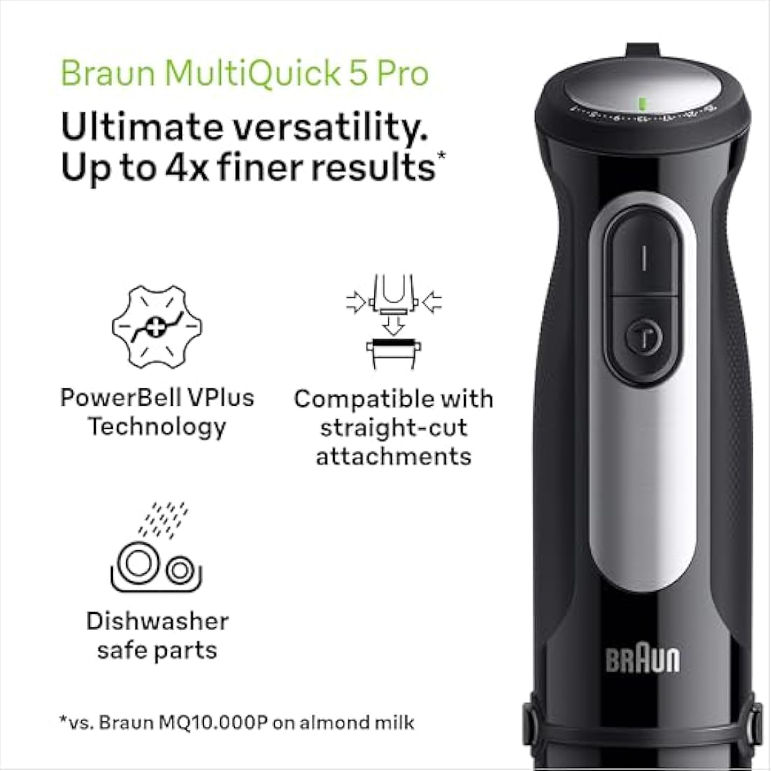 Braun MultiQuick 5 Pro MQ 55236 M, Hand Blender with PowerBell Plus Technology, 25 Speed Wheel+Turbo, Easy Click System Plus for Accessories, 600ml Chopper, Metal Whisk and 600ml Beaker, 1000W, Black