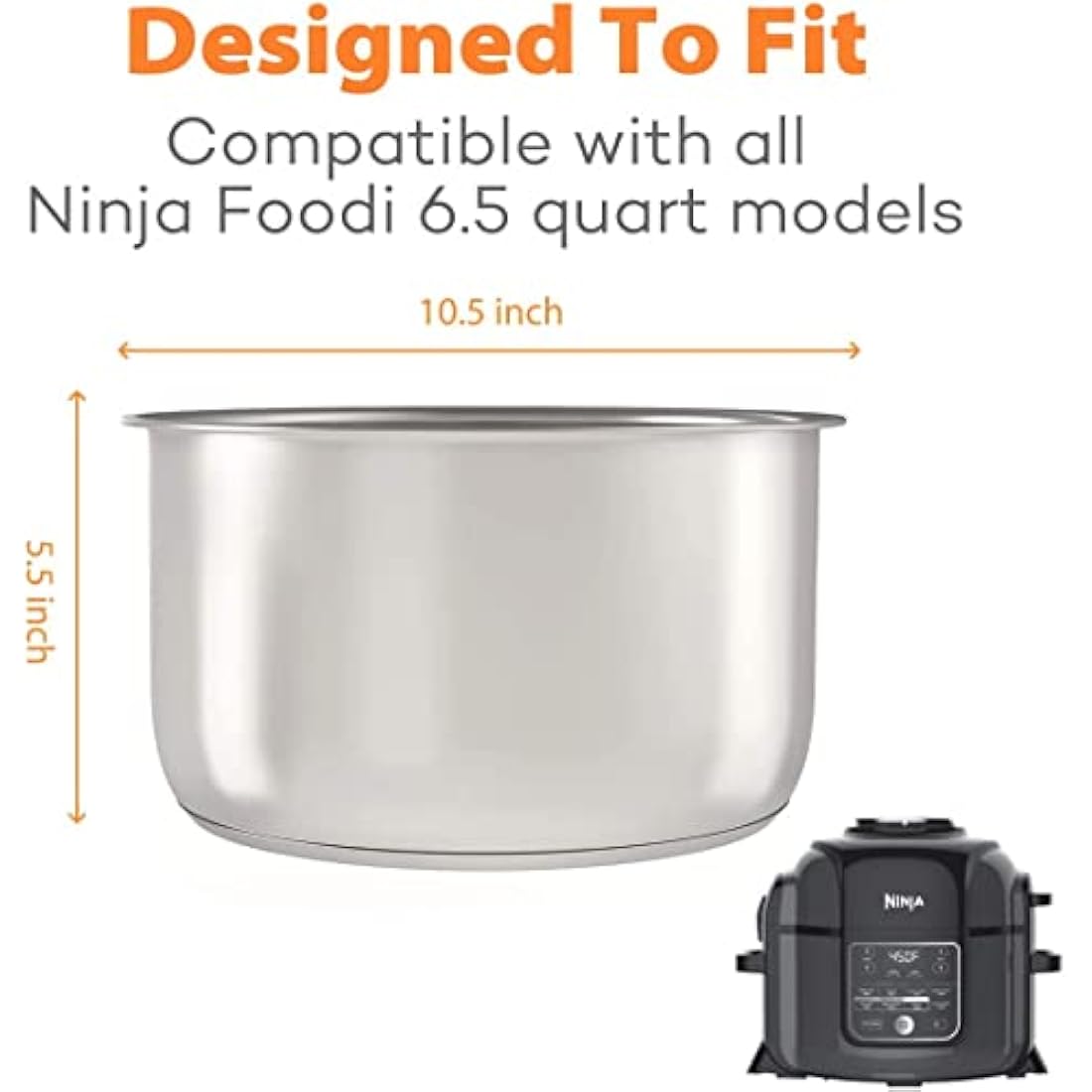 Goldlion Stainless Steel Inner Pot Compatible with Ninja Foodi 6.5 Quart Accessories Replacement Insert Liner