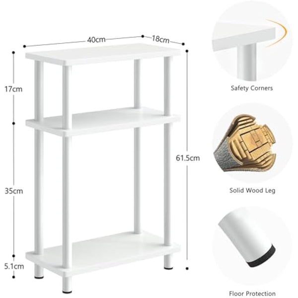 APICIZON Narrow Side Table, Slim Small Table, 3 Tier End Table Living Room, 40x18x61.5cm, Modern Thin Side Table for Living Room, Bedroom, Sofa, Small Nightstand with Magazine Rack, Save Space, White