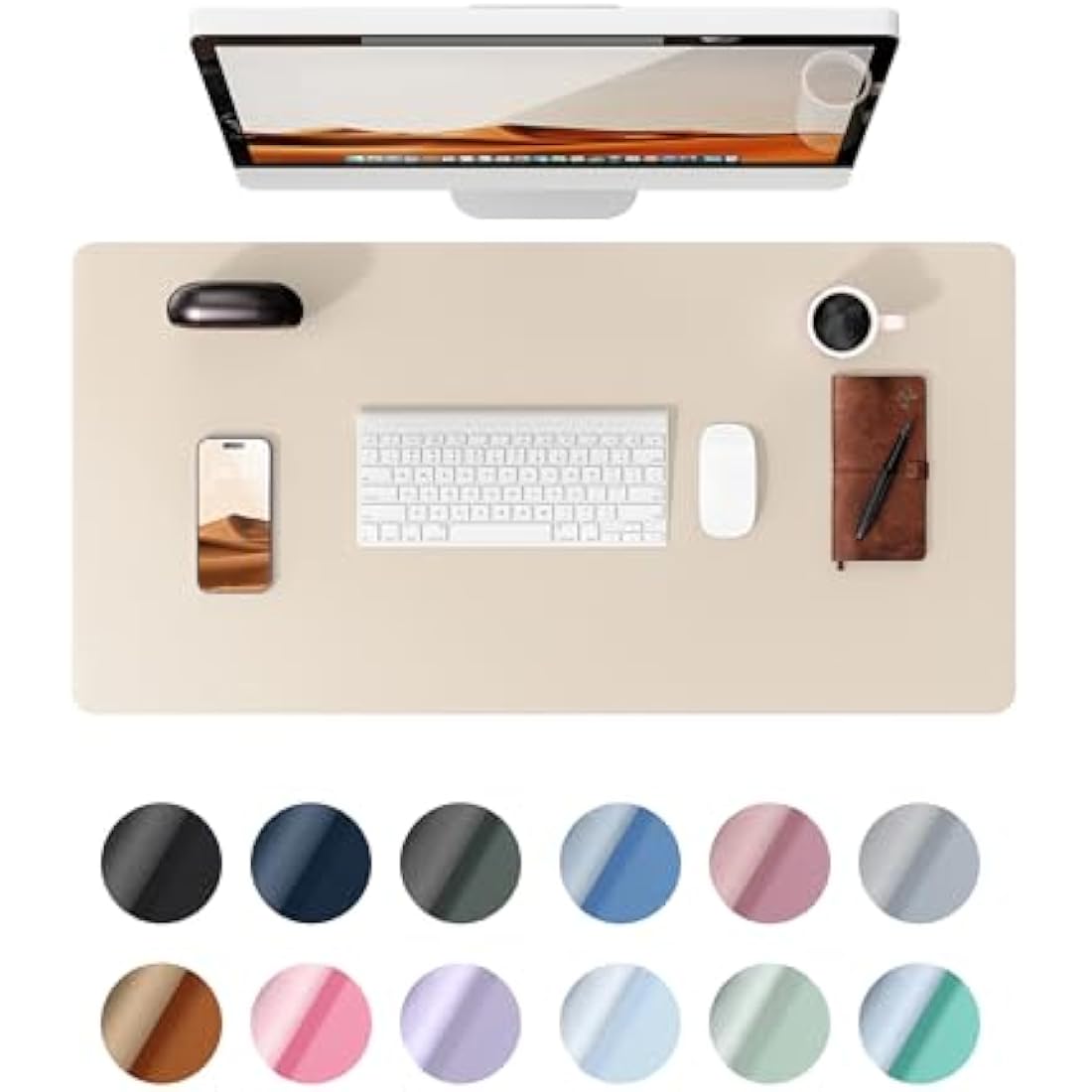 YSAGi Leather Desk Mat, Large Mouse Mat, Non-Slip Desk Pad, Waterproof PU Leather Table Protector Writing Pad for Office and Home (80 x 40 cm, Beige)