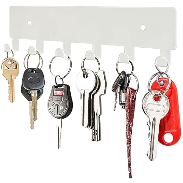 GTK Key Holder for Wall, Key Hooks with 6 Hooks, Wall Mounted Key Holder for Hallway, Self Adhesive Key Rack(White)
