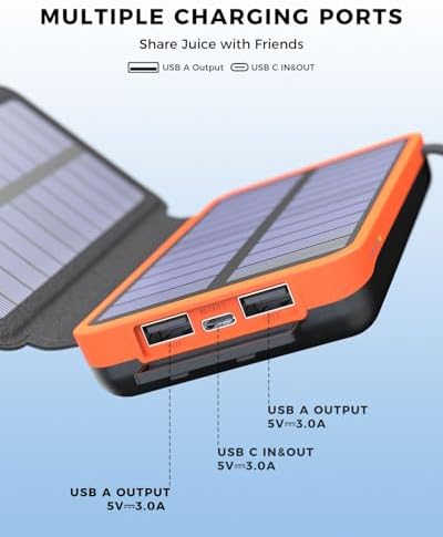 A ADDTOP Solar Charger Power Bank - 25000mAh Fast Charging Portable Charger with 4 Solar Panels Solar Cell Phone Charger External Battery Pack for Phone Tablet Orange