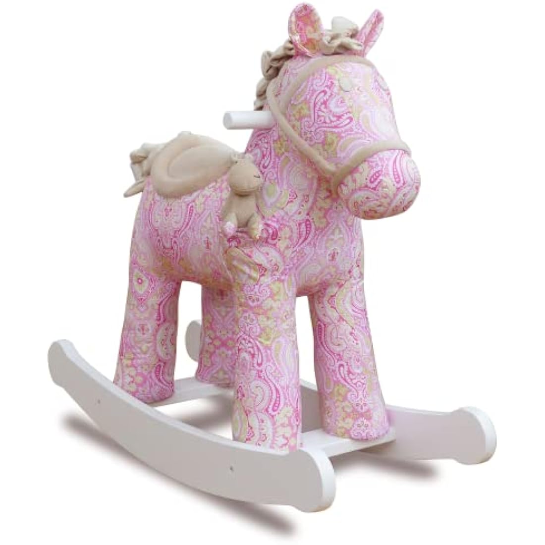 Little Bird Told Me - Pixie & Fluff Rocking Horse for Toddler 12+ Months Unisex - Pink Paisley Printed Fabric, Solid Wooden Frame & Rockers, Removable Plush Toy - British Brand Since 2007