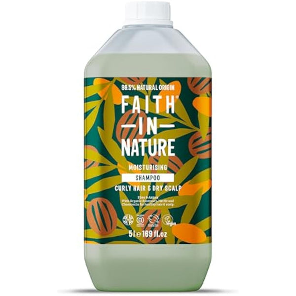 Faith In Nature Natural Shea & Argan Shampoo, Moisturising for Curly Hair & Dry Scalp, Vegan & Cruelty Free, No SLS, Silicones or Parabens, 5L Refill Pack