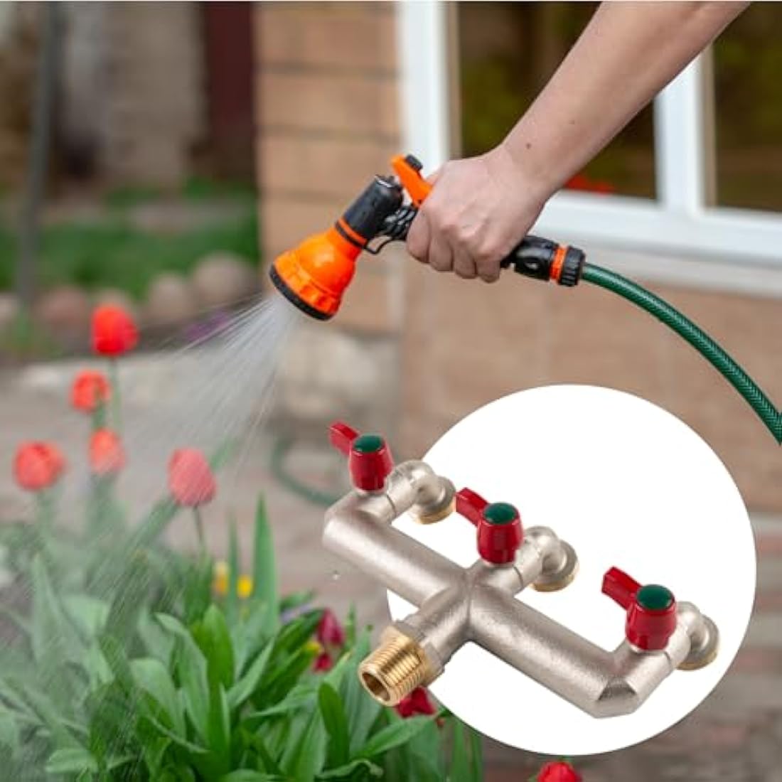 Hydrogarden Multi-Tap Connector 3-Way, G1/2 Inch Inlet and Three G3/4 Inch Outlet Outside Taps, Frost-Proof Outside Spigot Replacement with 3 Outlets for Home