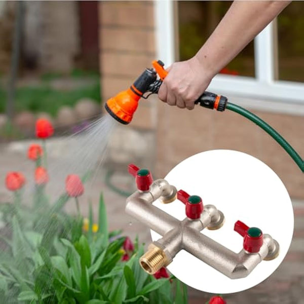 Hydrogarden Multi-Tap Connector 3-Way, G1/2 Inch Inlet and Three G3/4 Inch Outlet Outside Taps, Frost-Proof Outside Spigot Replacement with 3 Outlets for Home