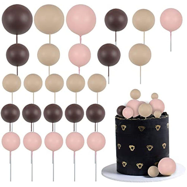 Gyufise 30Pcs Mini Balloon Cake Topper Brown Foam Ball Cake Topper Decorations Faux Pearl Balls DIY Cake Insert Topper Baking Decoration for Wedding Baby Shower Girls Boys Birthday Party Supplies