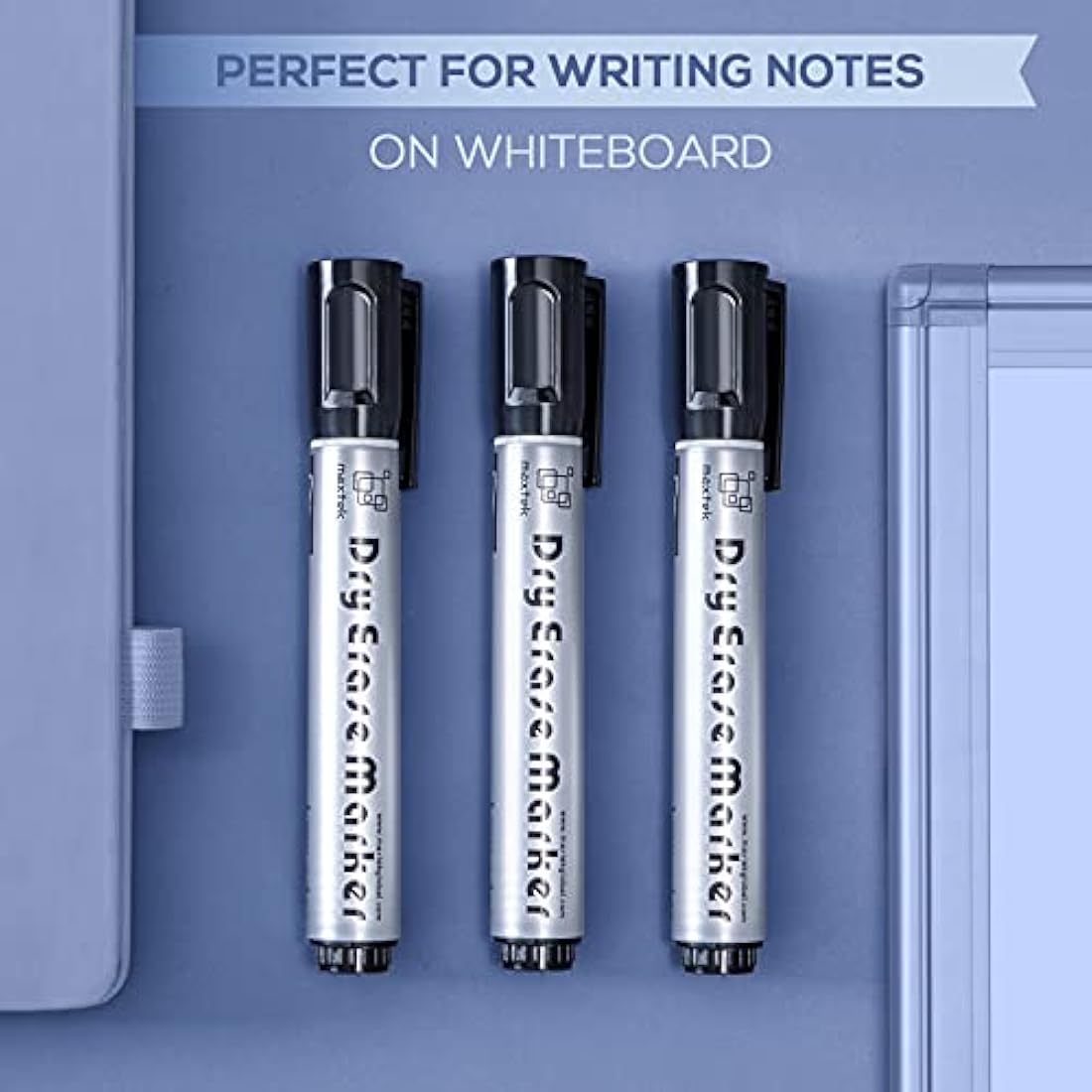 maxtek Whiteboard Pens Black, 12pcs Whiteboard Markers Dry Erase, Bullet Tip Dry Wipe Pens Low Odor for Office, Schools, Home