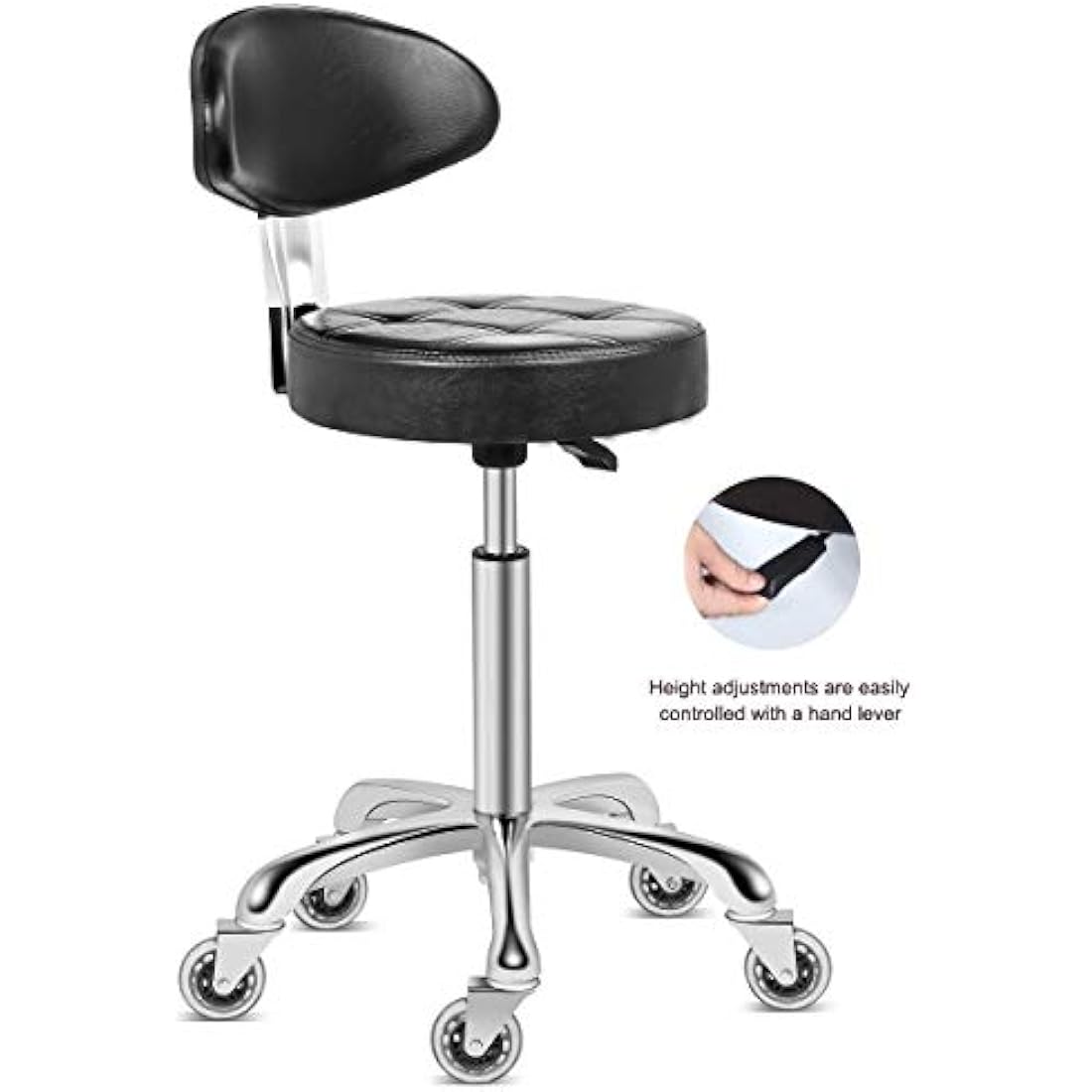 Kaleurrier Rolling Stool Chair with Smooth-rolling Dual-wheel casters,Comfortable Cushioned Backrest, Swivel Seat, Heavy Duty Hydraulic Height Adjustable,Sturdy and Durable