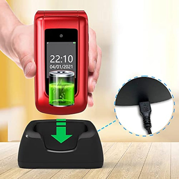 uleway Big Button Mobile Phone for Elderly, Pay As You Go Flip Cell Phone, Unlocked Senior Mobile Phone with SOS Emergency Button, Charging Dock, 1000mAh Battery (Red)