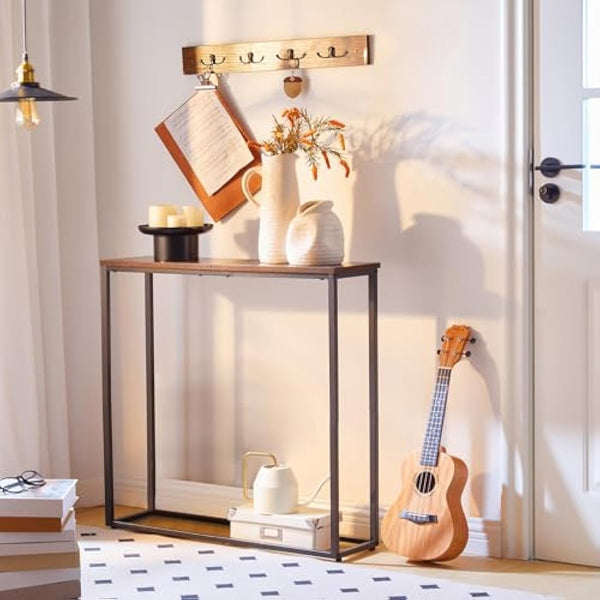 HOOBRO Console Table, Narrow Console Table for Hallway Slim, Hallway Table, Small Sofa Table for Small Spaces, Living Room, Entrance, Bedroom, Industrial, Metal Frame, Rustic Brown EBF76XG01