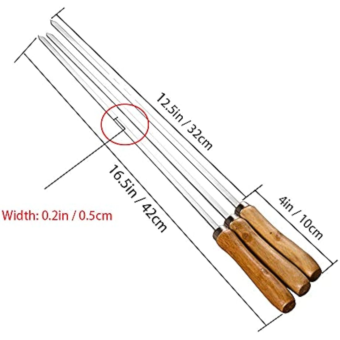 IMEEA 16.5in/42cm Flat Kebab Skewers Stainless Steel Barbecue Skewers with Wooden Handle Flat Metal BBQ Skewers for Grilling, Set of 6