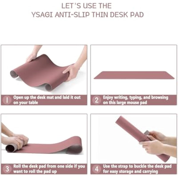 YSAGi Non-Slip Desk Pad, Waterproof PVC Leather Desk Table Protector, Ultra Thin Large Mouse Pad, Easy Clean Laptop Desk Writing Mat for Office Work/Home/Decor (60 x 35 cm, Dark Pink)