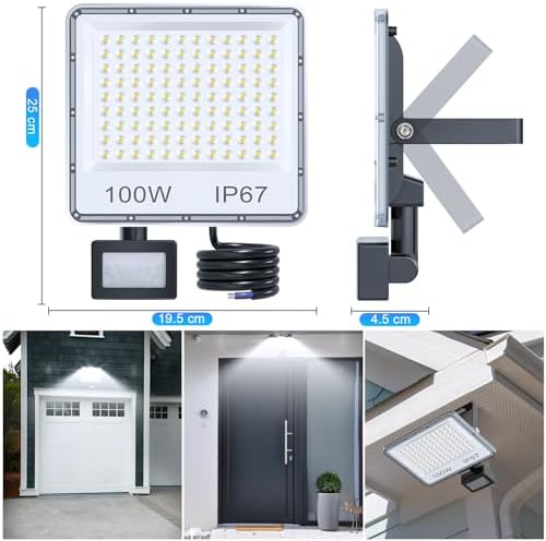 TASINUO 100W Security Lights Outdoor Motion Sensor 2 Pack, 10000LM LED Floodlight with PIR, IP67 Waterproof Flood Lights Outdoor Motion Sensor for Garden Patio Yard
