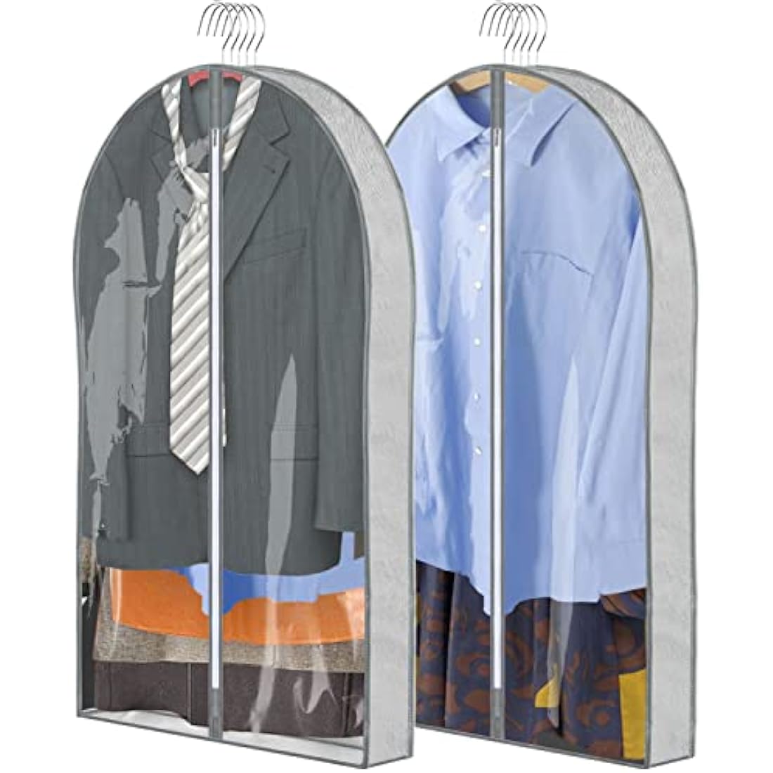 ZSURLUX Garment Bags for Clothes 60 x 100cm 2Pack, Moth Proof Clothes Covers with Zip, Hanging Storage Protector Bags for Wardrobe, Travel, Suitable for Suit, Coat, Jackets, Jumpers,etc. Grey