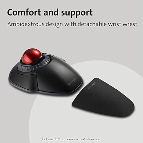 Kensington Orbit Wireless Trackball with Scroll Ring, Professional Computer Mouse with Bluetooth, (2.4GHz Wireless), Optical Tracking & AES Encryption Security, Left or Right Handed - Black (K70992WW)