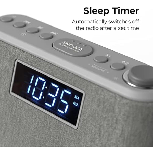 i-box Alarm Clocks Bedside, Alarm Clock with Wireless Charging, Bluetooth Speaker, FM Radio, Qi Wireless Charger, White Noise Machine, Night Light/Mood Light, USB Port, Dimmable, Non Ticking