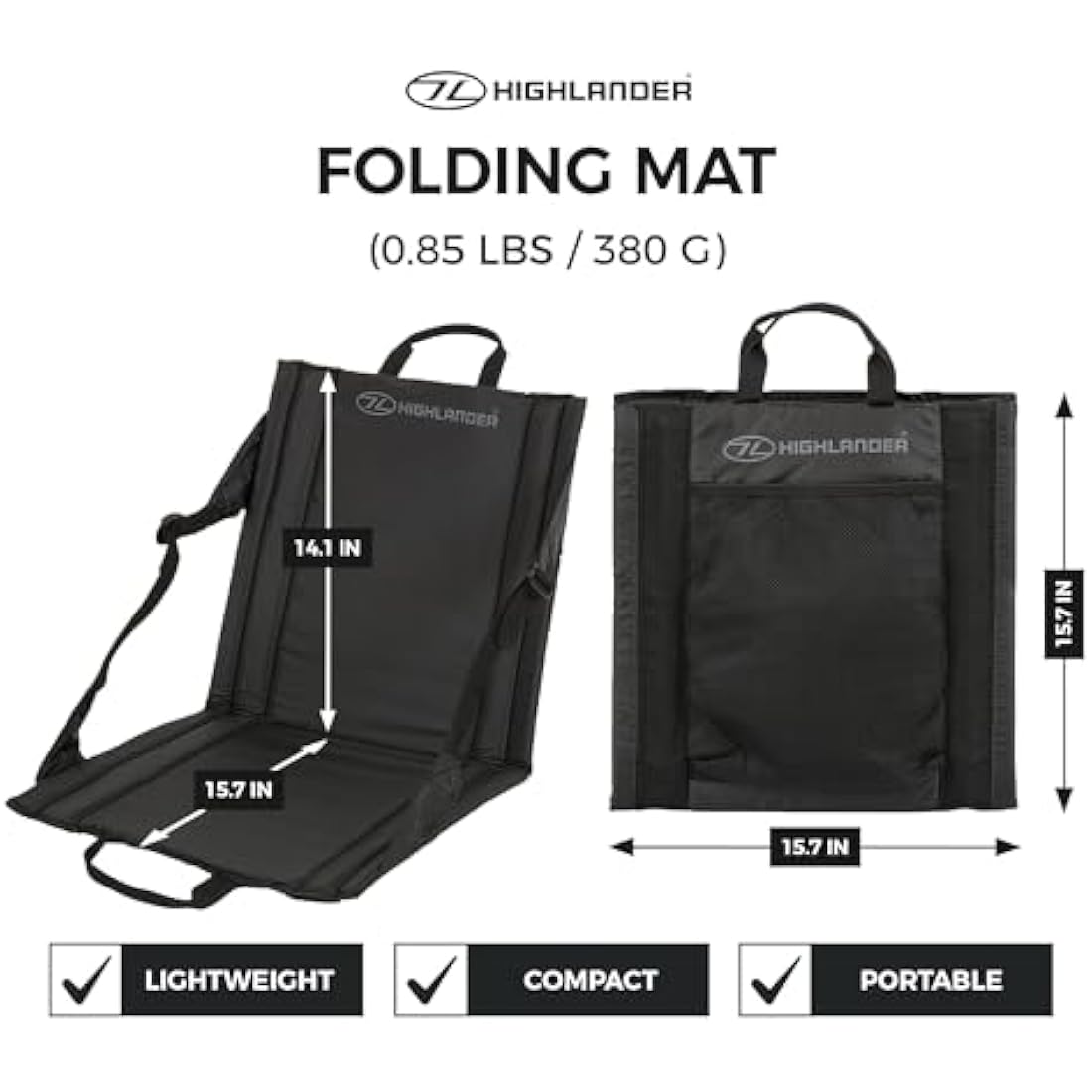 Highlander Outdoor Sit Mat - Portable Seat - Lightweight with Back Support and Pocket - Perfect as a Picnic Chair, Stadium Seat, Beach Chair, or Festival Chair