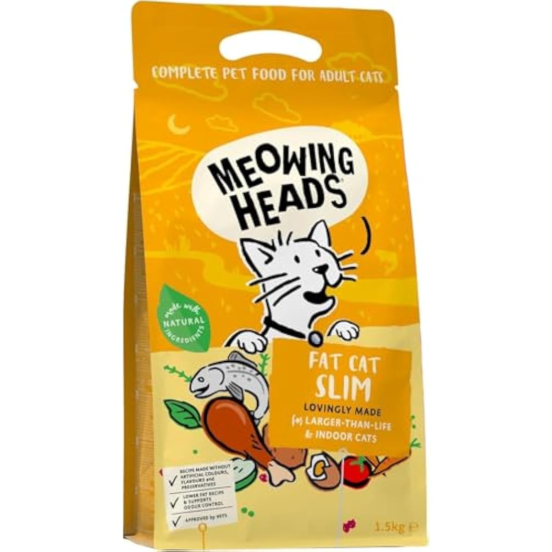 Meowing Heads Complete Dry Cat Food 1.5kg - Fat Cat Slim - Vet Approved