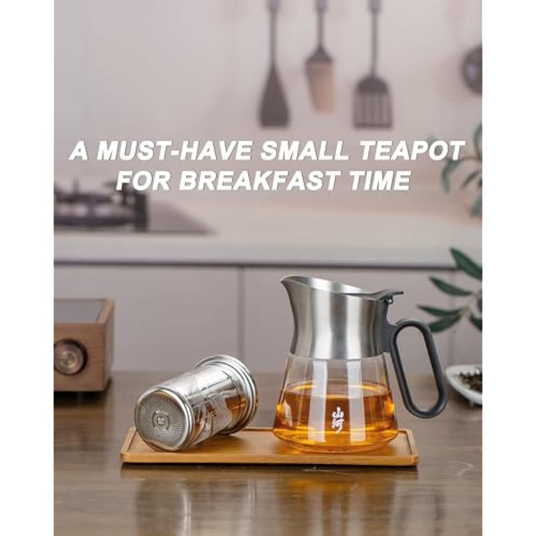 ZENS 500ML Small Glass Teapot with Infuser, Design Loose Leaf Teapot with Stainless Steel Spout for Hot Tea Diffusers, Oval Handle Clear Green Tea Infuser Pot for Loose Tea Lovers Gifts