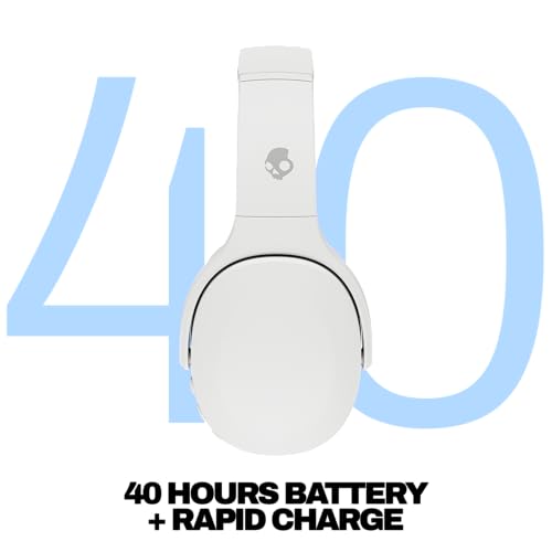 Skullcandy Crusher Evo Wireless Bluetooth Headphones with Multi-Sensory Bass and Charging Cable, Noise Isolating Over-Ear Fit, Up to 40 Hours Battery, Microphone for iPhone Android - Bone