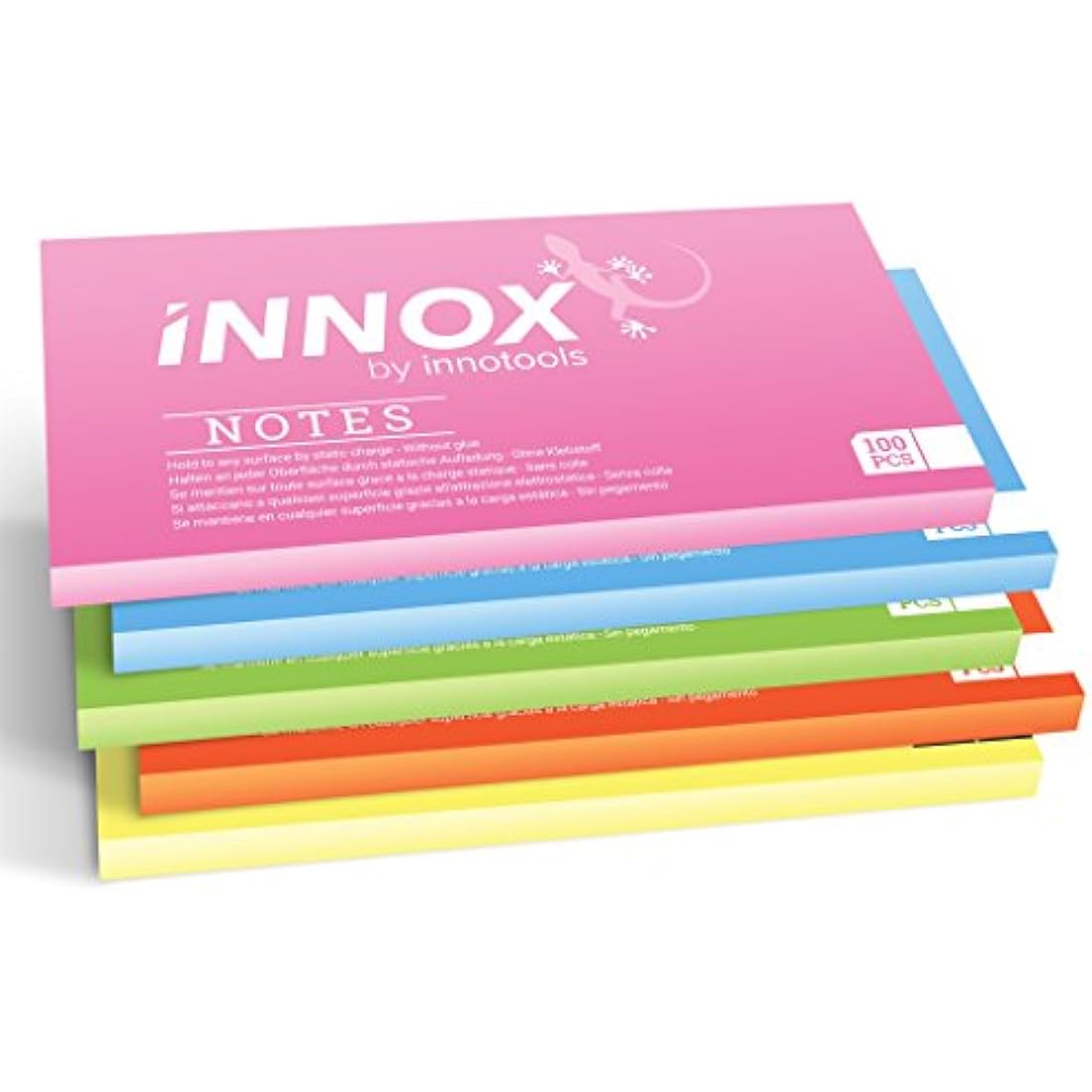Electrostatic self-Adhesive Sticky Notes – Place it Everywhere: Stick to Any Surface Without Glue – Visualize Your Ideas, Move, Reorder – by innox Notes - Assorted Colours, 20x10cm, 500 Sheets