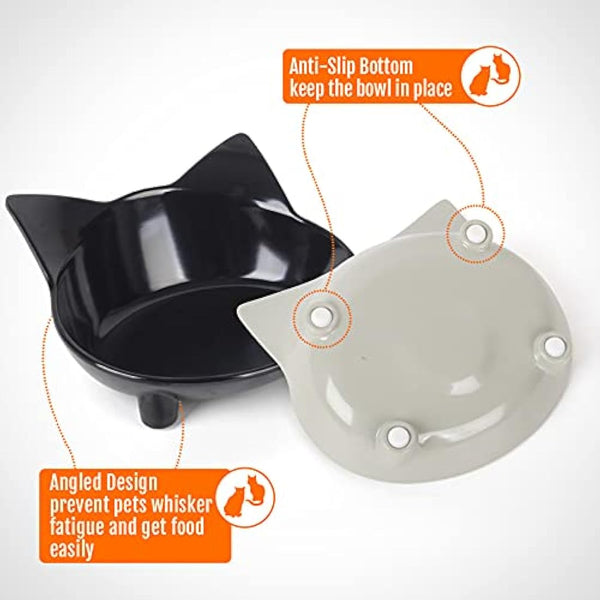 Cotill Cat Bowls, Anti-slip Multi-purpose Cat Food Bowl Pet Water Bowl Cat Feeding Bowl, Set of 3 - Grey/Black/White