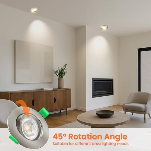 ALUSSO Tilt LED Downlights Dimmable 6W, 540lm Ultra Slim Spotlights 75-78mm, 3CCT Tilt Recessed Lights Warm White 3000K Natural White 4000K Cool White 6500K for Kitchen Living Room, Nickel