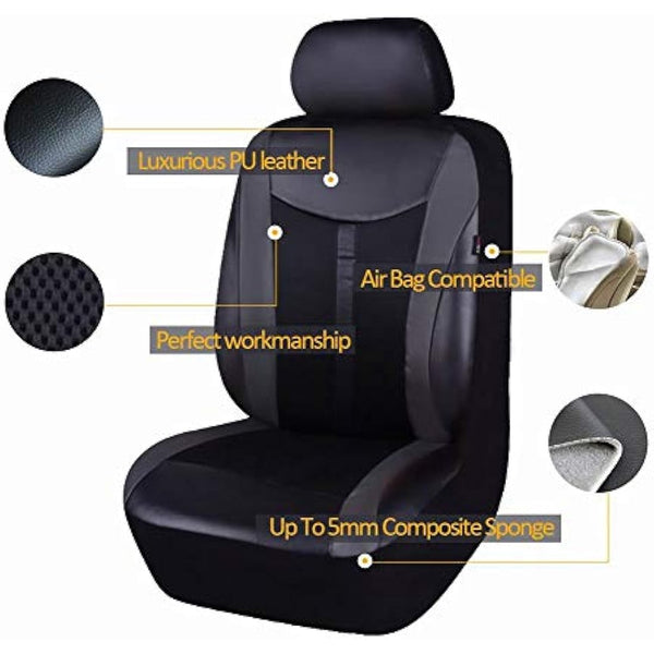 Flying Banner Car Seat Covers 2 Front Seats Leather Splicing Mesh Breathable Cover Black Color