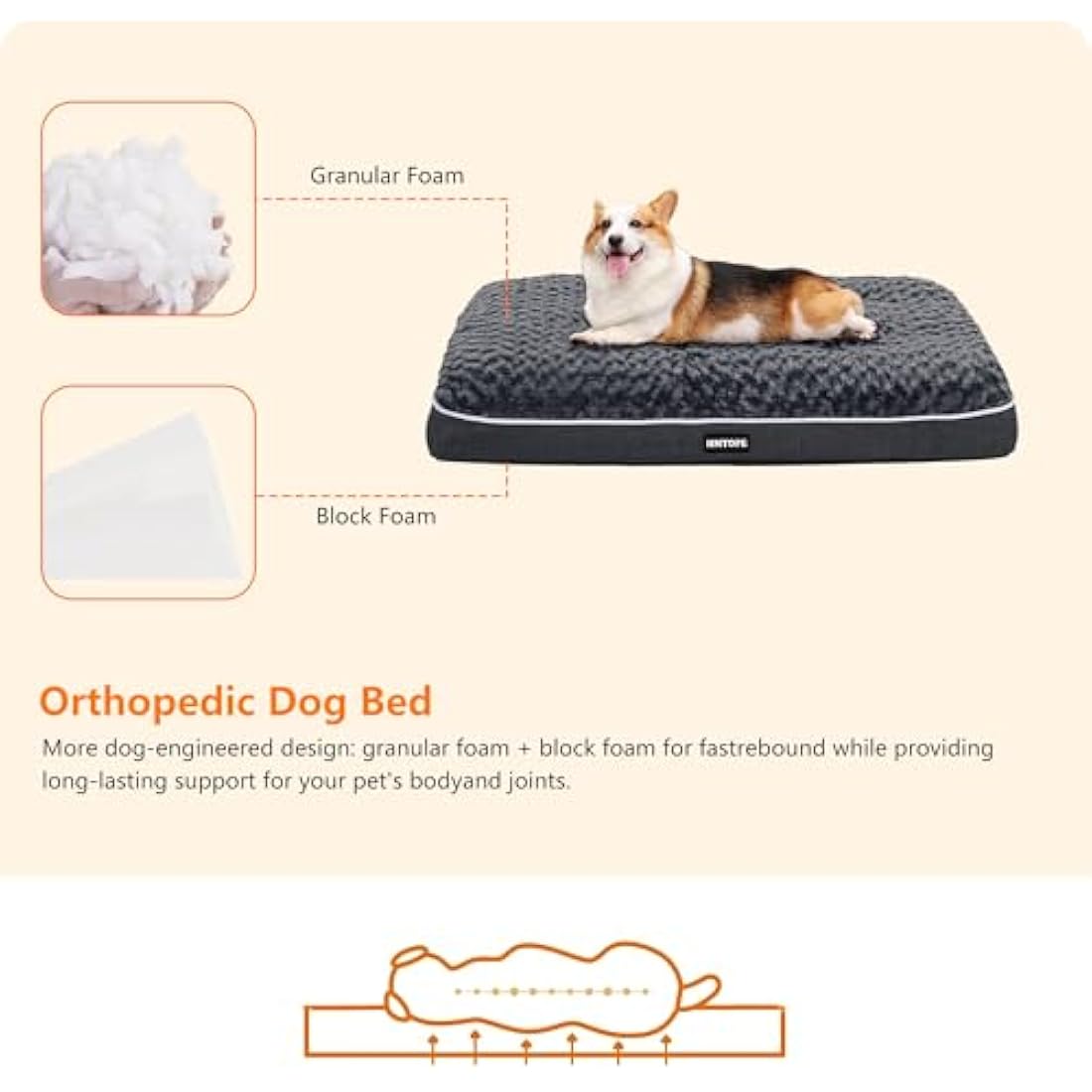 HMTOPE Orthopaedic Dog Bed, Dog Mat in Double Decker Design, Washable Dog Cushion, Removable Dog Basket, 90 cm for Small to Medium Dogs, Dark Grey