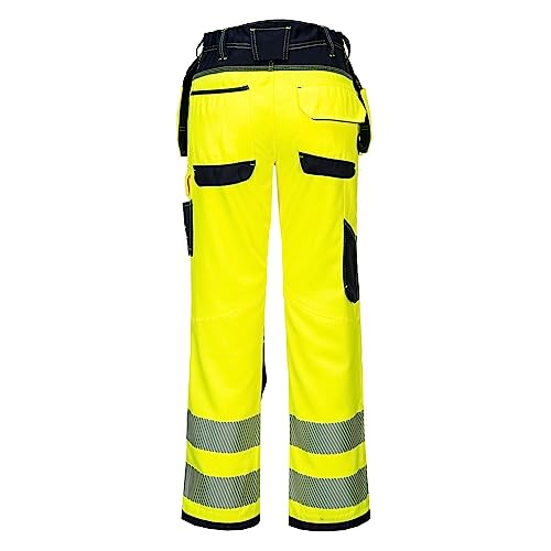 Portwest T501 Mens PW3 Hi Vis Work Trousers - Holster Pocket Workwear Safety Construction Trousers Orange/Black, 34