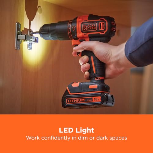 BLACK+DECKER 18V Hammer Drill with Battery, Charger, and Kitbox, BCD700S1K-GB