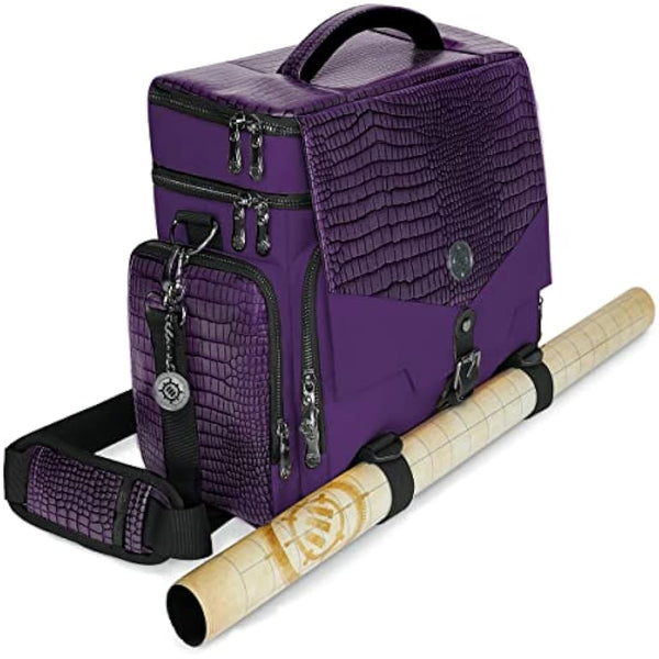 ENHANCE Collector's Edition RPG Adventurer's DND Bag - Dragon Hide Exterior Travel RPG Bag with Tabletop Miniatures Storage Vault, Mat Holder, DND Dice & Token Pockets, Fits 4-8 Books (Dragon Purple)