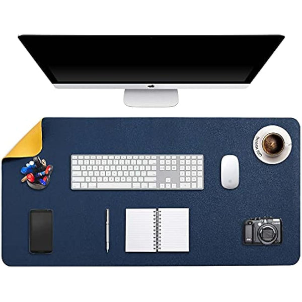 Desk Pad Large, Desk Mat, Extended Mouse Mat, Mouse Pad XXL, Desk Blotter, DOBAOJIA Laptop Pad Writing Pad for Office/Home, Dual-Side Use PU Leather Waterproof 35.4" X 16.9" (Navy Blue/Yellow)