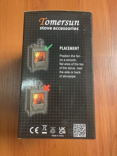 Tomersun 4 Blades Stove Fan Heat Powered Wood/Log Burner Fan Eco Friendly Heat Circulation for Wood/Log Burner/Fireplace