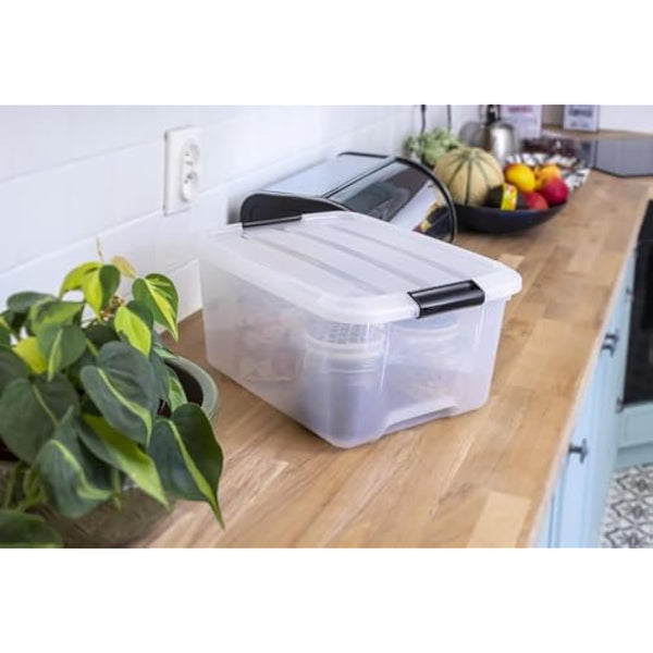 Iris Ohyama Plastic Storage Boxes with Lids, 15L, Set of 3, Clear, Latching Buckles with Handles, Stackable, Nesting, Strong & Durable, For Closet, Garage, Home, Office, Organising Tote Bins, TB-15