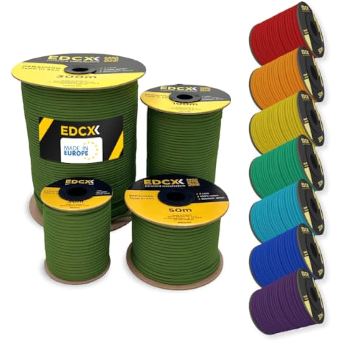 EdcX 4mm Rope 550 - Type III, 100% Rope, 7 Strand Rope, 4mm Rope in Solid Colors