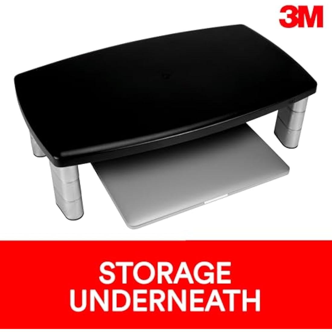 3M Office Adjustable Monitor Stand, 50.8 x 30.48 x 14.9 cm - Black/Silver