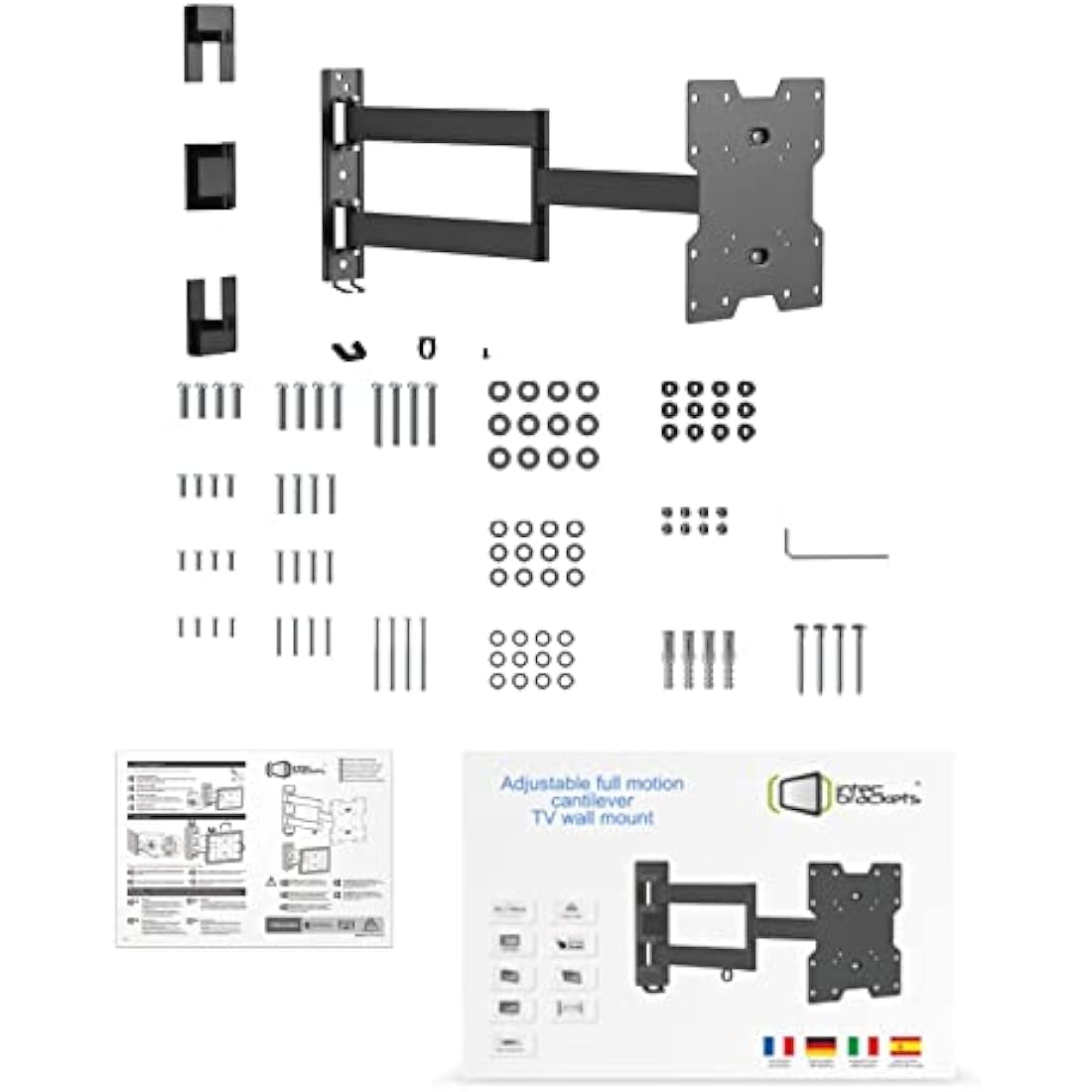 Intec brackets – Longest 610mm Reach Ultra Slim Fitting Strong Cantilever tilt and swivel TV wall mount bracket fits most TV’s 26 – 40 inch with cable management system.